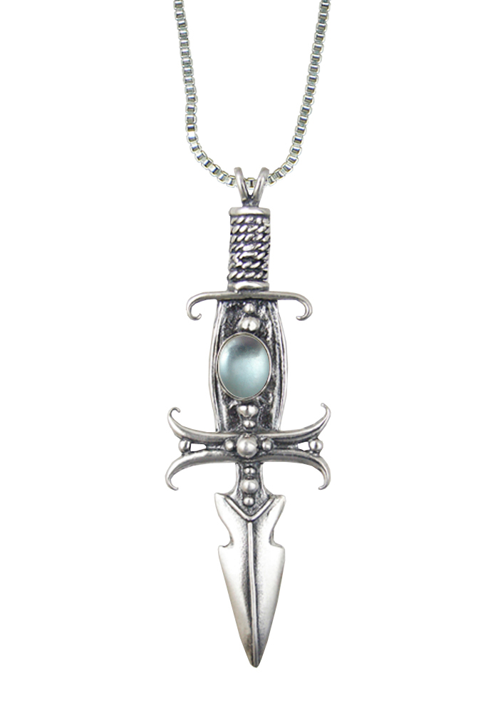 Sterling Silver Deathmaker Knife Dagger Pendant With Blue Topaz